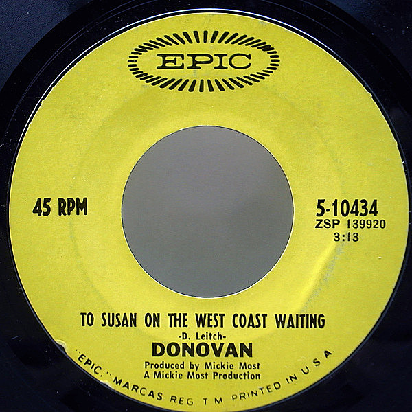 レコードメイン画像：良好!! 7インチ USオリジナル DONOVAN To Susan On The West Coast Waiting / Atlantis ('69 Epic) 名曲のナイス・カップリング