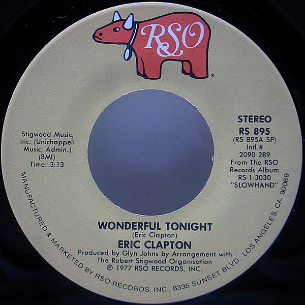 レコードメイン画像：美盤!! 7インチ TML刻印 USオリジナル ERIC CLAPTON Wonderful Tonight ('77 RSO RS 895) 45 RPM. ワンダフル・トゥナイト