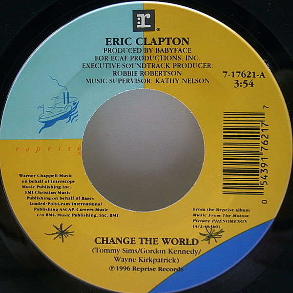 レコードメイン画像：'96年 レア・7インチ 美盤!! USオリジナル ERIC CLAPTON Change The World (Reprise 7-17621) Babyfaceプロデュース 大名曲 45 RPM.
