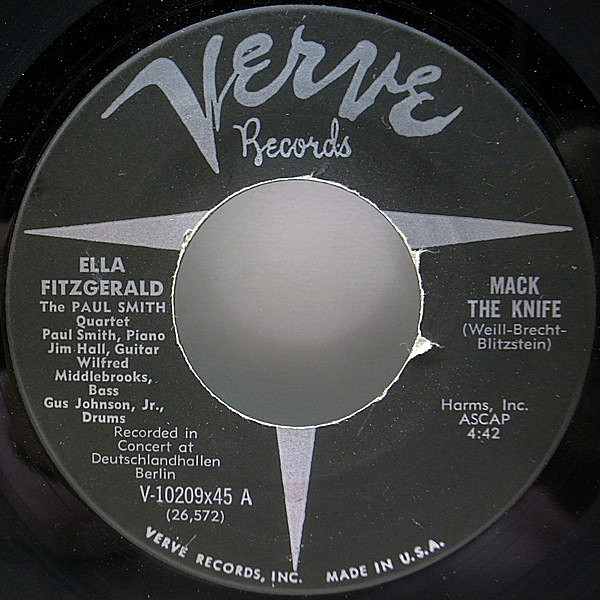 レコードメイン画像：初版 Verveリム MONO USオリジナル ELLA FITZGERALD Mack The Knife / Lorelei ('60 Verve) EP 7インチ 45 RPM. モノラル