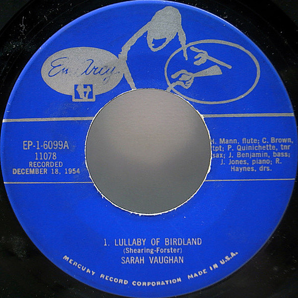 レコードメイン画像：レア 7吋 EP 原盤 MONO 大ドラマー USオリジナル SARAH VAUGHAN Lullaby Of Birdland / September Song (EmArcy EP-1-6099) Clifford Brown 