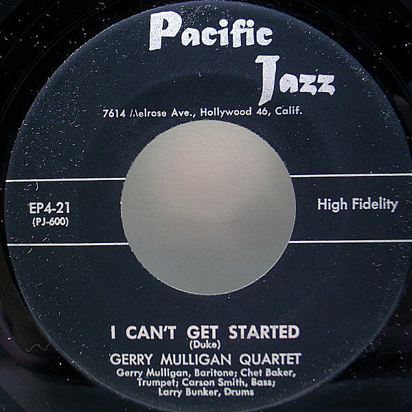 レコードメイン画像：3曲入り EP原盤 MONO USオリジナル 45回転 GERRY MULLIGAN Quartet w./CHET BAKER ('54 Pacific Jazz) Carson Smith, Larry Bunker