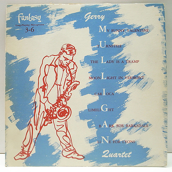 レコードメイン画像：10'' 真黒盤 FLAT MONO 深溝 USオリジナル GERRY MULLIGAN Quartet (Fantasy 3-6) CHET BAKER, CARSON SMITH, CHICO HAMILTON