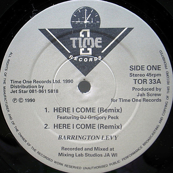 レコードメイン画像：美盤 12インチ UKオリジナル BARRINGTON LEVY Here I Come Remix ('90 Time 1) GREGORY PECK キラー・ダンスホール 45RPM. 名曲 リミックス