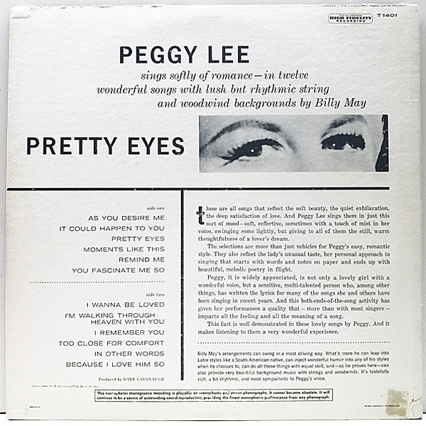 PEGGY LEE / Pretty Eyes (LP) / Capitol | WAXPEND RECORDS