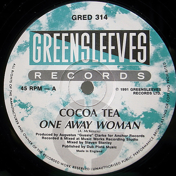 レコードメイン画像：美品 UKオリジナル 12インチ COCOA TEA One Away Woman ('91 Greensleeves) ZELI REMIX 収録 AUGUSTUS GUSSIE CLARKE ココ・ティー 45RPM.