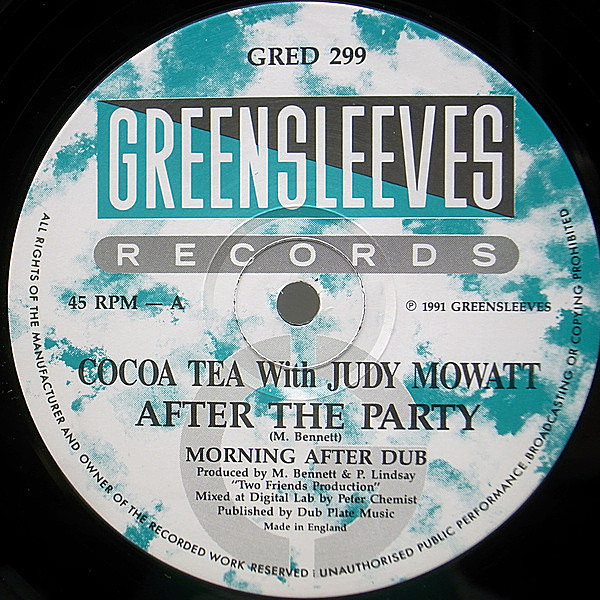 レコードメイン画像：美品!! 12インチ UKオリジナル COCOA TEA WITH JUDY MOWATT After The Party ('91 Greensleeves) VERSION／REMIX 収録 PARTY TIME 45RPM.