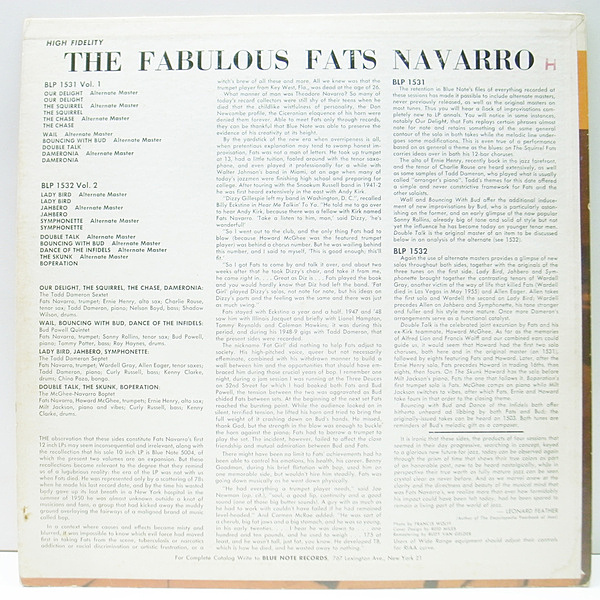 米LP Fats Navarro Fabulous Fats Navarro Vol.2 BLP1532 BLUE NOTE /00260 Amazon.co.jp: Fabulous Fats Navarro Vol 2: ミュージック