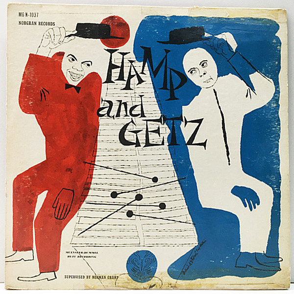 レコードメイン画像：良好盤!音質綺麗! 1st 黄Norgran 米 USオリジナル LIONEL HAMPTON & STAN GETZ Hamp And Getz (MG N-1037) DSMジャケ 最初で最期の競演盤