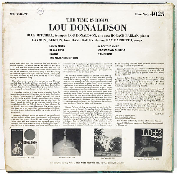 LOU DONALDSON / The Time Is Right (LP) / Blue Note | WAXPEND