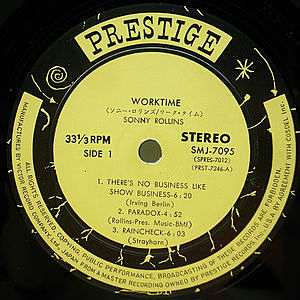 SONNY ROLLINS / Worktime (LP) / Prestige | WAXPEND RECORDS