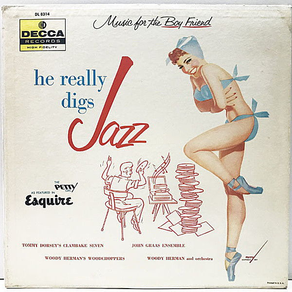 レコードメイン画像：FLAT 1st 黒銀スモール USオリジナル『Music For The Boy Friend He Really Digs Jazz』(Decca DL 8314) JOHN GRAAS ほか