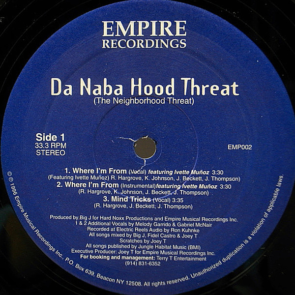 レコードメイン画像：【N.Y.アンダーグラウンド】12インチ USオリジナル DA NABA HOOD THREAT Where I'm From／Represent Groundz ('96 Empire) PAUL NICE