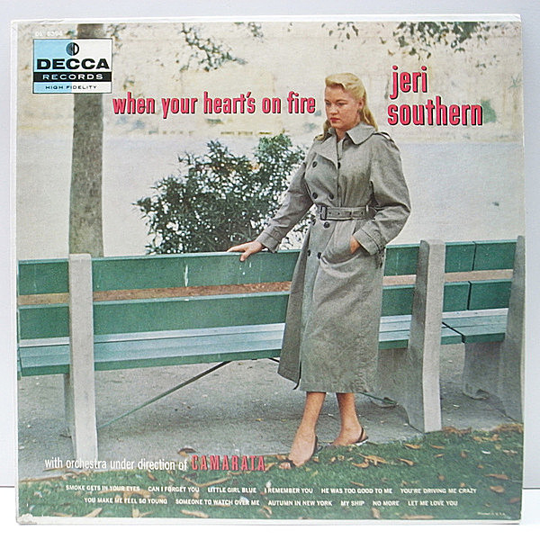 レコードメイン画像：良好品!! US 完全オリジナル FLAT, MONO 黒スモール 深溝 JERI SOUTHERN When Your Heart's On Fire ('57 Decca) 煙が目にしみる ほか