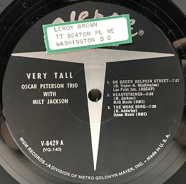 LPレコード　オスカー・ピーターソン&ミルト・ジャクソン ／ ヴェリー・トール Oscar Peterson Trio: Very Tall LP (Verve Acoustic Sounds