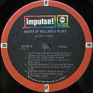 米LP McCoy Tyner Nights Of Ballads &amp; Blues AS39 IMPULSE /00400 McCoy Tyner – Nights Of Ballads & Blues | Releases | Discogs