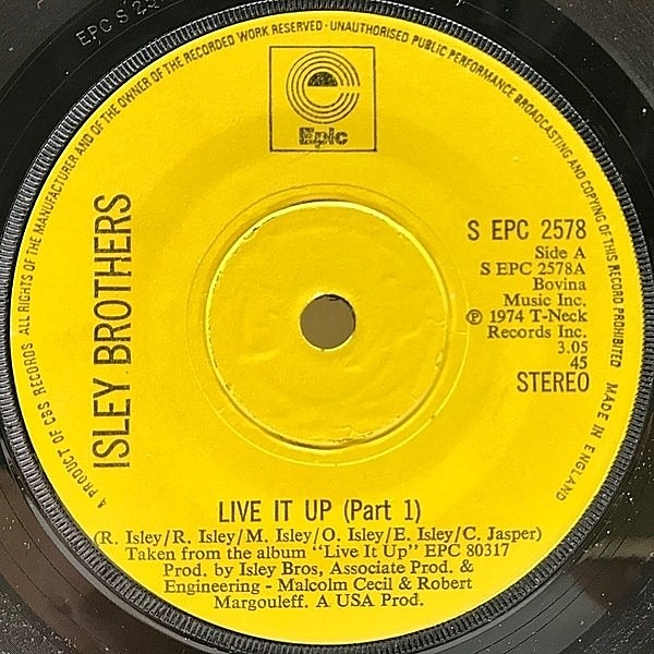 レコードメイン画像：美盤!! 7インチ UKオリジナル ISLEY BROTHERS Live It Up Part 1 & 2 ('74 Epic) アイズレー・ブラザーズ ディスコブレイク 45RPM.