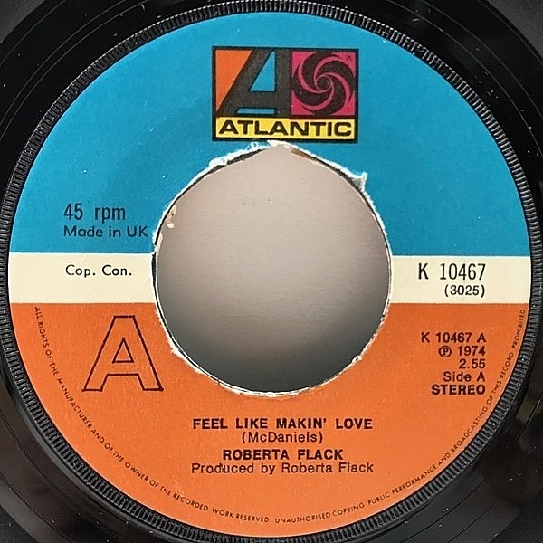レコードメイン画像：良盤!! 7インチ UKオリジナル ROBERTA FLACK Feel Like Makin' Love / Conversation Love ('74 Atlantic) 愛のためいき EUGENE McDANIELS