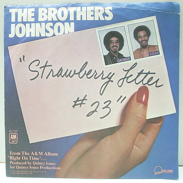 レコードメイン画像：良好!! P.S.付き 7インチ USオリジナル BROTHERS JOHNSON Strawberry Letter 23 映画『JAKIE BROWN』挿入歌 SHUGGIE OTIS カヴァー