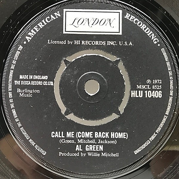 レコードメイン画像：【美メロ・ソウル】美盤 UKオリジナル AL GREEN Call Me Come Back Home / What A Wonderful Thing Love Is ('73 London) WILLIE MITCHELL
