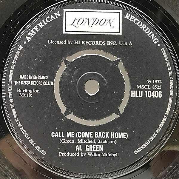 レコードメイン画像：【美メロ・ソウル】美盤 UKオリジナル AL GREEN Call Me Come Back Home / What A Wonderful Thing Love Is ('73 London) WILLIE MITCHELL