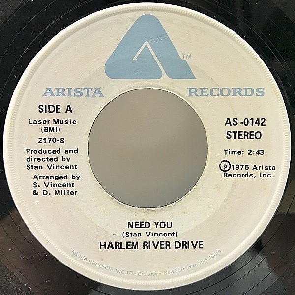 レコードメイン画像：【アルバム未収録・シングルオンリー】良盤!! 7インチ USオリジナル HARLEM RIVER DRIVE Need You / Overtime ('75 Arista) STERLING刻印