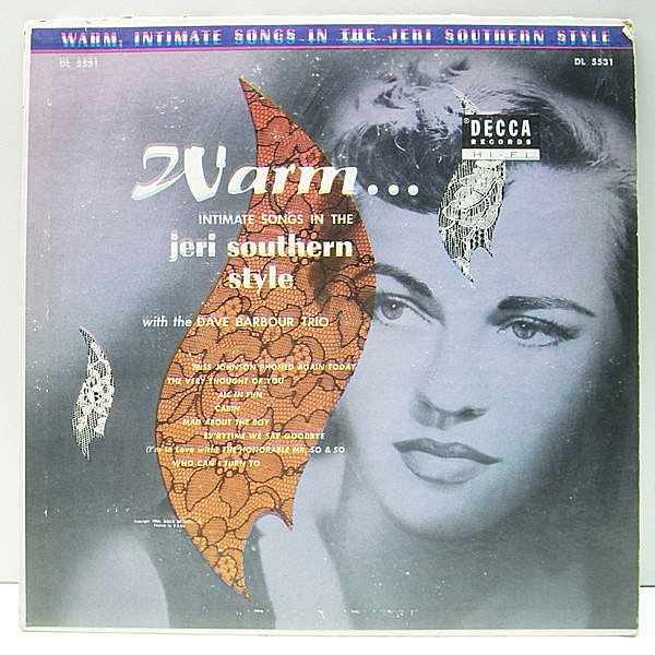 レコードメイン画像：【Dave Barbour Trioとの最高傑作】10'' FLAT USオリジナル Warm Intimate Songs In The JERI SOUTHERN Style (Decca DL 5531) 深溝 MONO