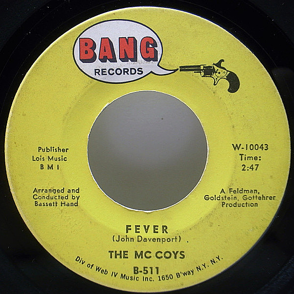 レコードメイン画像：LITTLE WILLIE JOHNカヴァー 良好！7インチ BellSound刻印 USオリジナル MCCOYS Fever / Sorrow ('65 Bang) ブルー・アイド・ソウル 45RPM.