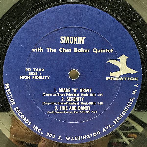 米LP Chet Baker Smokin With The Chet Baker Quintet PRT7449 PRESTIGE /00260 CHET BAKER / Smokin' With The Chet Baker Quintet (LP