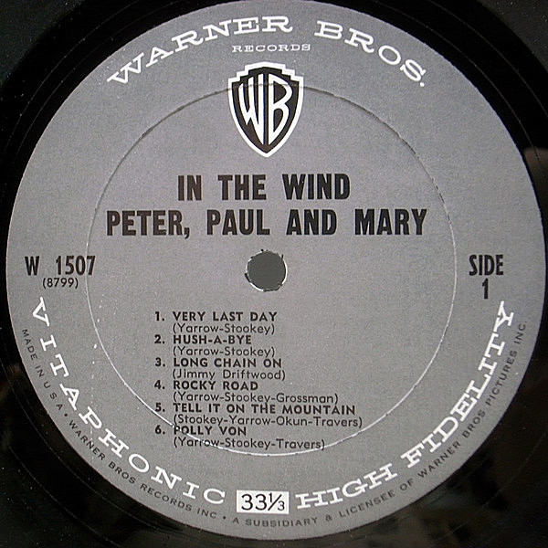 PETER, PAUL & MARY / In The Wind (LP) / Warner Bros
