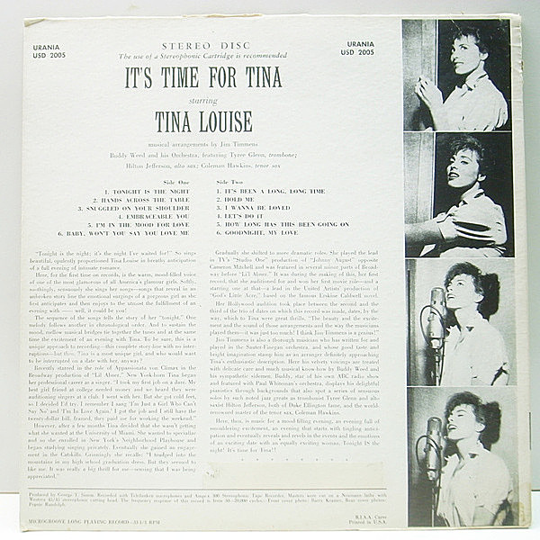 TINA LOUISE / It's Time For Tina (LP) / Urania | WAXPEND RECORDS