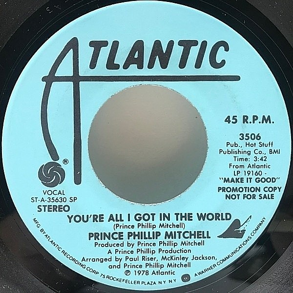 レコードメイン画像：レア・プロモ 美盤!! 7インチ オリジナル PRINCE PHILLIP MITCHELL You're All I Got In The World / Falling From Heaven ('78 Atlantic)