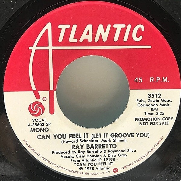 レコードメイン画像：【プロモ・オンリー MONO／STEREO】美盤!! 7インチ USオリジナル RAY BARRETTO Can You Feel It Let It Groove You ('78 Atlantic) 45RPM.