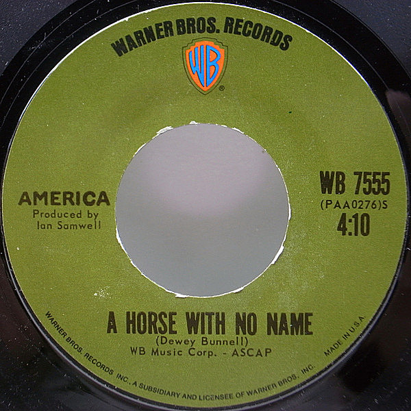 レコードメイン画像：美盤!! 7'' 初版オリーヴ USオリジナル『名前のない馬』AMERICA A Horse With No Name ('71 Warner) アメリカ 米 原盤 45RPM. EP