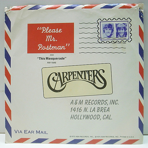 レコードメイン画像：稀少 P.S付き 7インチ USオリジナル CARPENTERS Please Mr. Postman / This Masquerade カーペンターズ 45RPM.