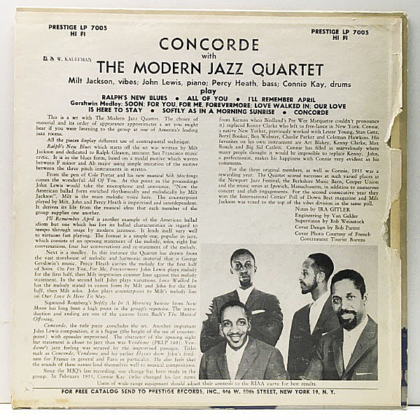 MODERN JAZZ QUARTET / Concorde (LP) / Prestige | WAXPEND RECORDS