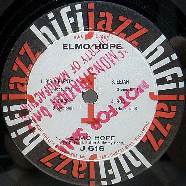 ELMO HOPE / With Frank Butler And Jimmy Bond (LP) / HiFi