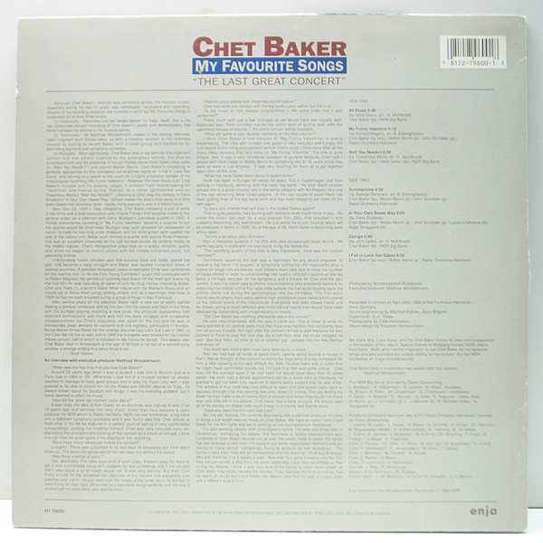CHET BAKER / My Favourite Songs - The Last Great Concert (LP CHET BAKER / My Favourite Songs - The Last Great Concert (LP