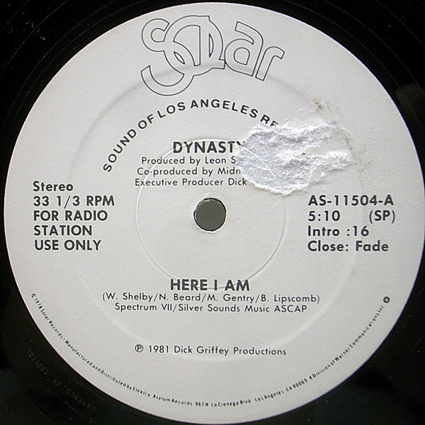 レコードメイン画像：美再生の良盤!! 白プロモ 12インチ USオリジナル DYNASTY Here I Am / Give It Up To Love ('81 Solar) MIDNIGHT STAR 共作 定番クラシック