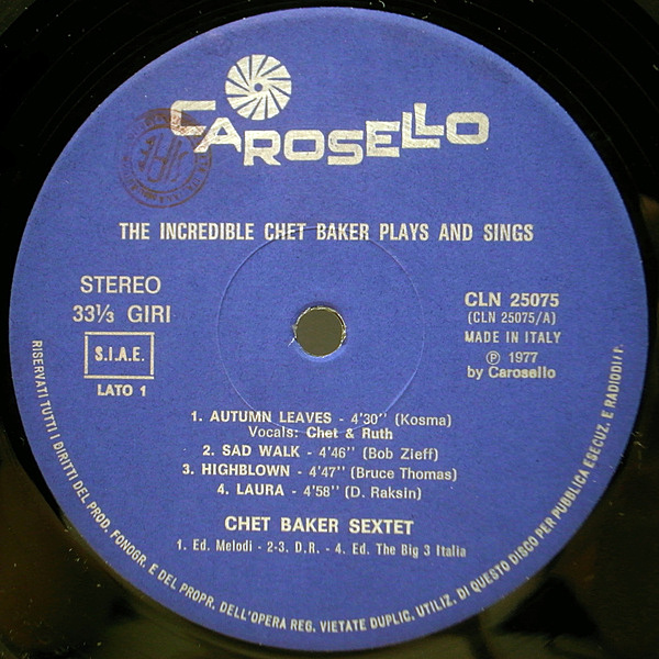 CHET BAKER / The Incredible Chet Baker Plays And Sings (LP