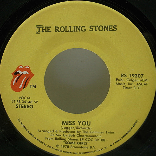 レコードメイン画像：STERLING刻印 7インチ USオリジナル ROLLING STONES Miss You / Far Away Eyes 米シングル EP 45RPM.