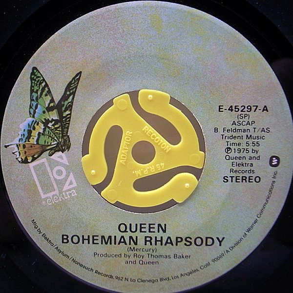 レコードメイン画像：7インチ USオリジナル QUEEN Bohemian Rhapsody ('75 Elektra) 米シングル 45RPM. クイーン／ボヘミアン・ラプソディ