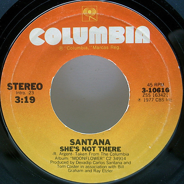 レコードメイン画像：良好盤!! 7インチ USオリジナル SANTANA She's Not There / Zulu ('77 Columbia) Moonflowerからのカット・米シングル ZOMBIESカヴァー