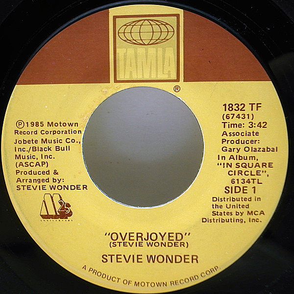 レコードメイン画像：美盤!! USオリジナル STEVIE WONDER Overjoyed ('85 Tamla) 心洗われるような名バラード スティービー・ワンダー 7インチ 45RPM 米シングル