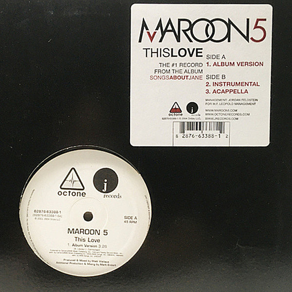 レコードメイン画像：【インスト／アカペラを含む3Ver.】12インチ MAROON 5 This Love ('04 Octone) マルーン5 45回転 アナログ Songs About Jane からのカット