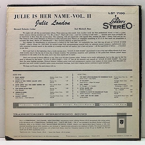 JULIE LONDON / Julie Is Her Name Volume II (LP) / Liberty