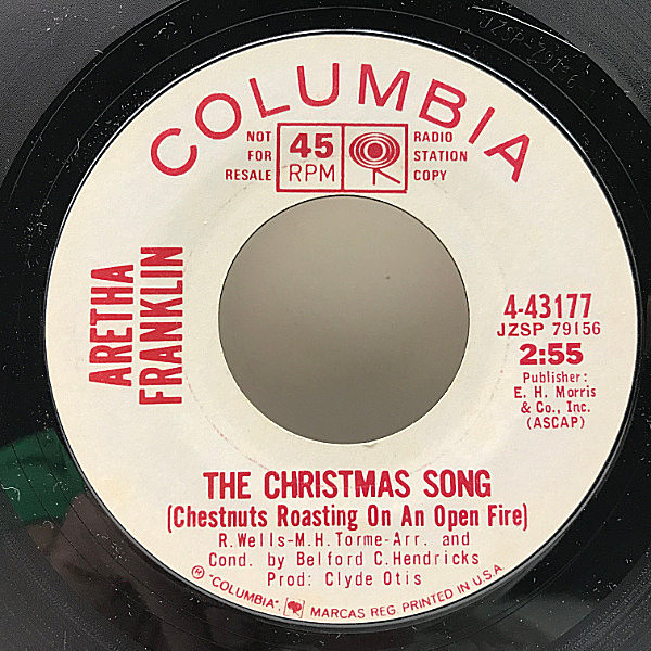 レコードメイン画像：白プロモ 美盤!! USオリジナル ARETHA FRANKLIN The Christmas Song / Winter Wonderland アレサ・フランクリンが歌う至宝のクリスマス佳曲