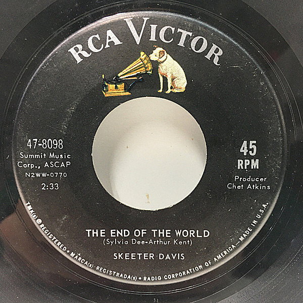 レコードメイン画像：名曲『この世の果てまで』'62年 先行 7'' シングル 原盤 USオリジナル SKEETER DAVIS The End Of The World スキータ・デイヴィス 45回転