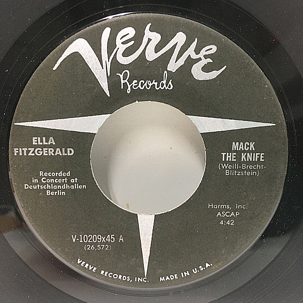 レコードメイン画像：美盤!! 初版 Verveリム MONO USオリジナル ELLA FITZGERALD Mack The Knife / Too Darn Hot ('60 Verve) EP 7インチ 45 RPM. モノラル