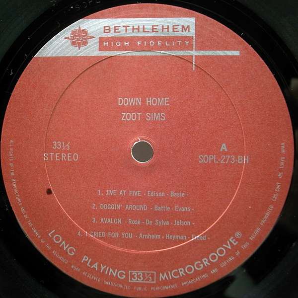 【英国オリジナル】Zoot Sims Down Home Zoot Sims – Down Home – Vinyl (LP, Album, Stereo), 1960